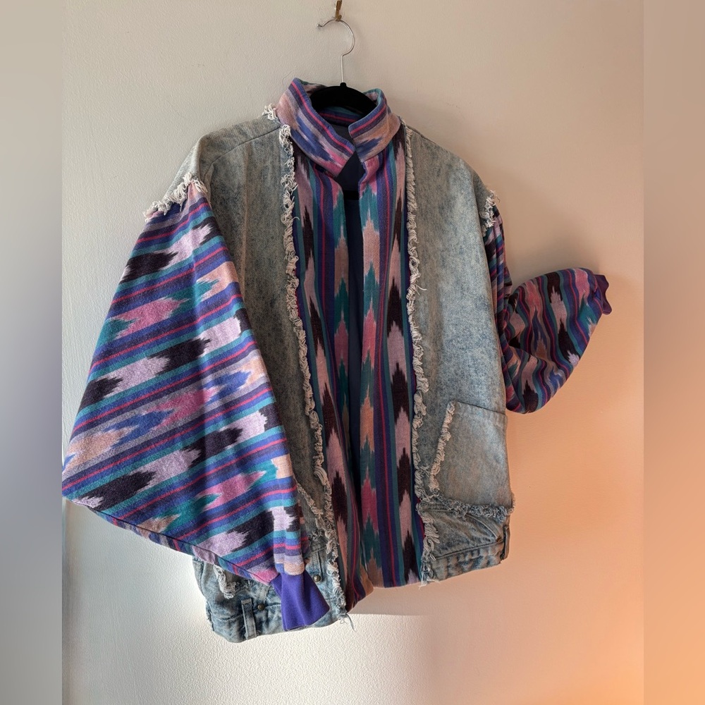 Vintage Handmade 80’s Artist Crafted Recycled “Upside-Down” Jean Jacket. M-XL